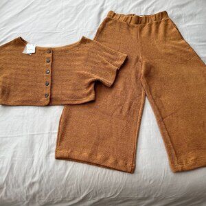 NWT Free People FP Beach Crop Top And Wide Leg Pants Set Womens Brown Sz S